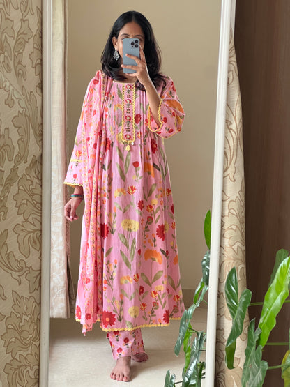 A0480 pink pure cotton floral digital printed 3 piece set