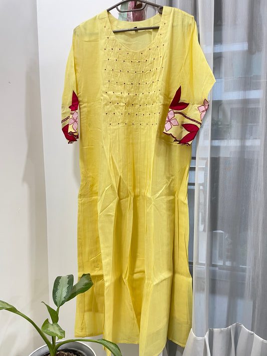 A0132 yellow Mulmul one piece dresss