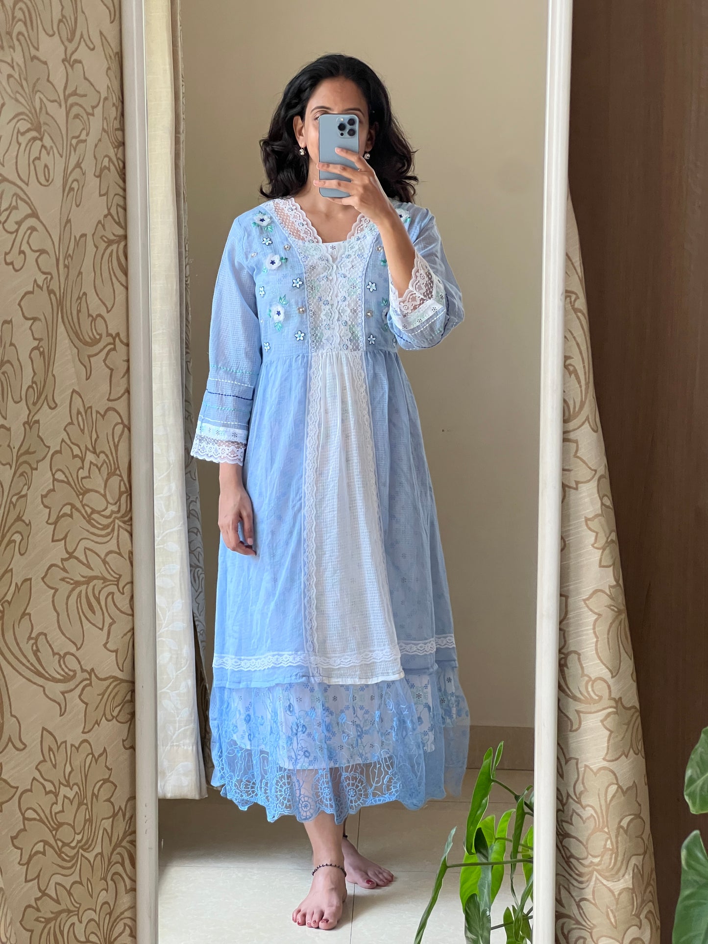Blue Feather Pure Kota cotton dress comes with printed cotton lining