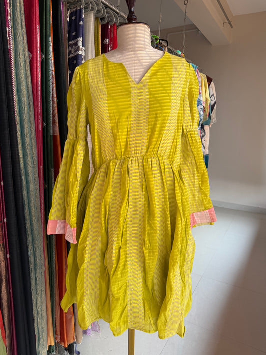 Handloom cotton dress with v neck