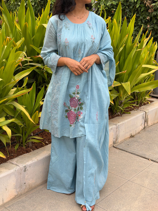 A0758 Mul cotton 3pc set in powder blue shade