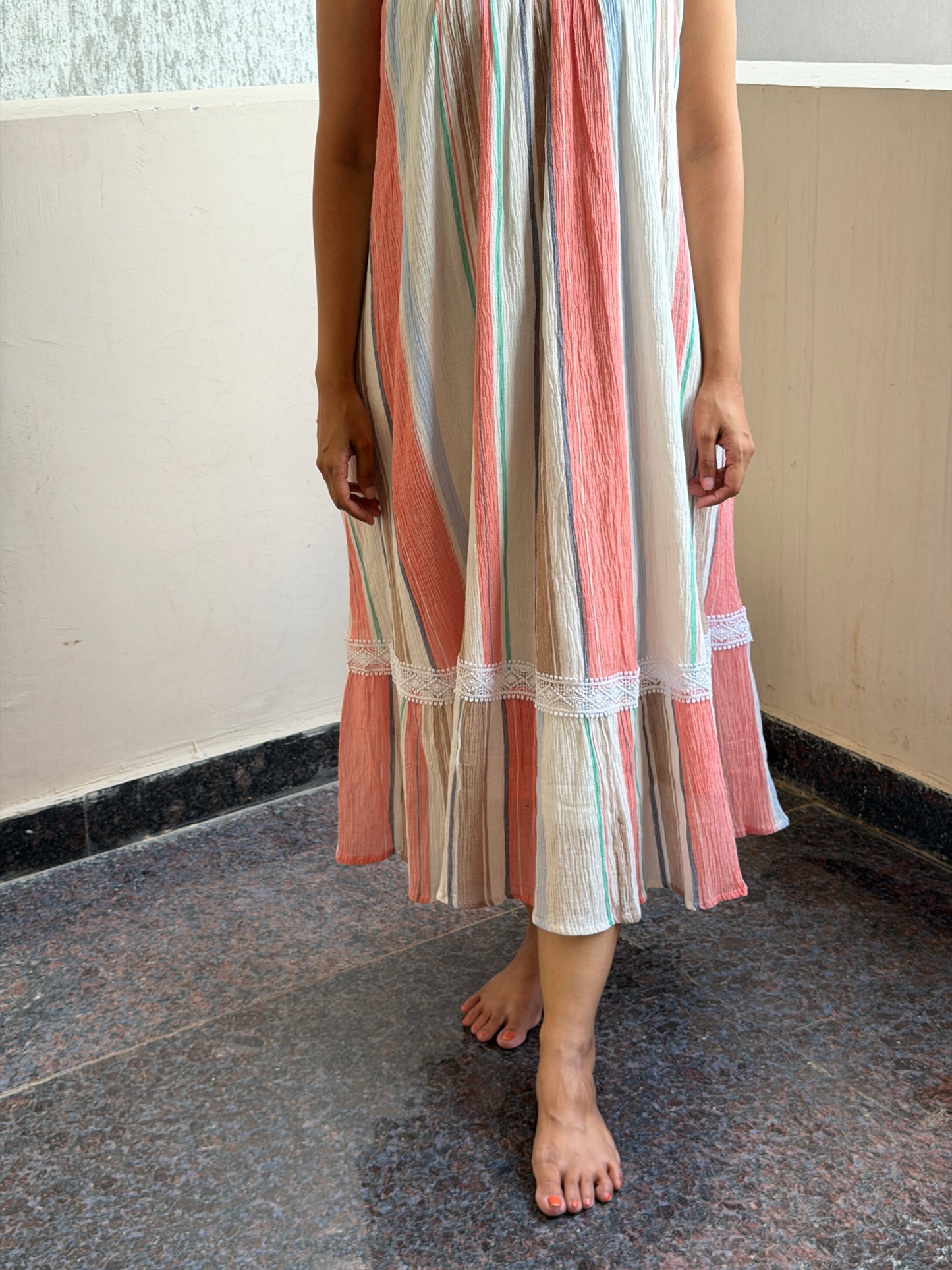 A0756 Crushed cotton dress, 3D hand embroidery details