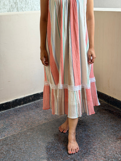 A0756 Crushed cotton dress, 3D hand embroidery details