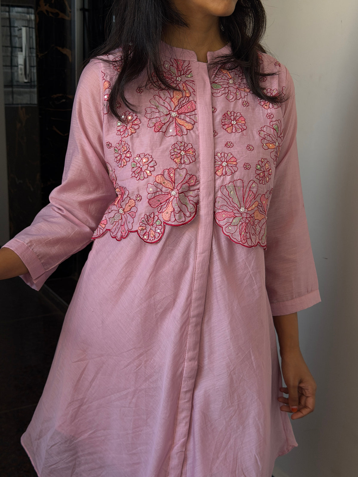 A0829 blush pink mul chanderi coord set