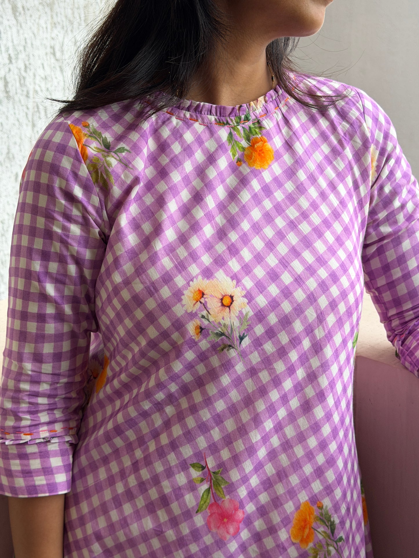 A0793 Lavender Checks!! With back tie up style