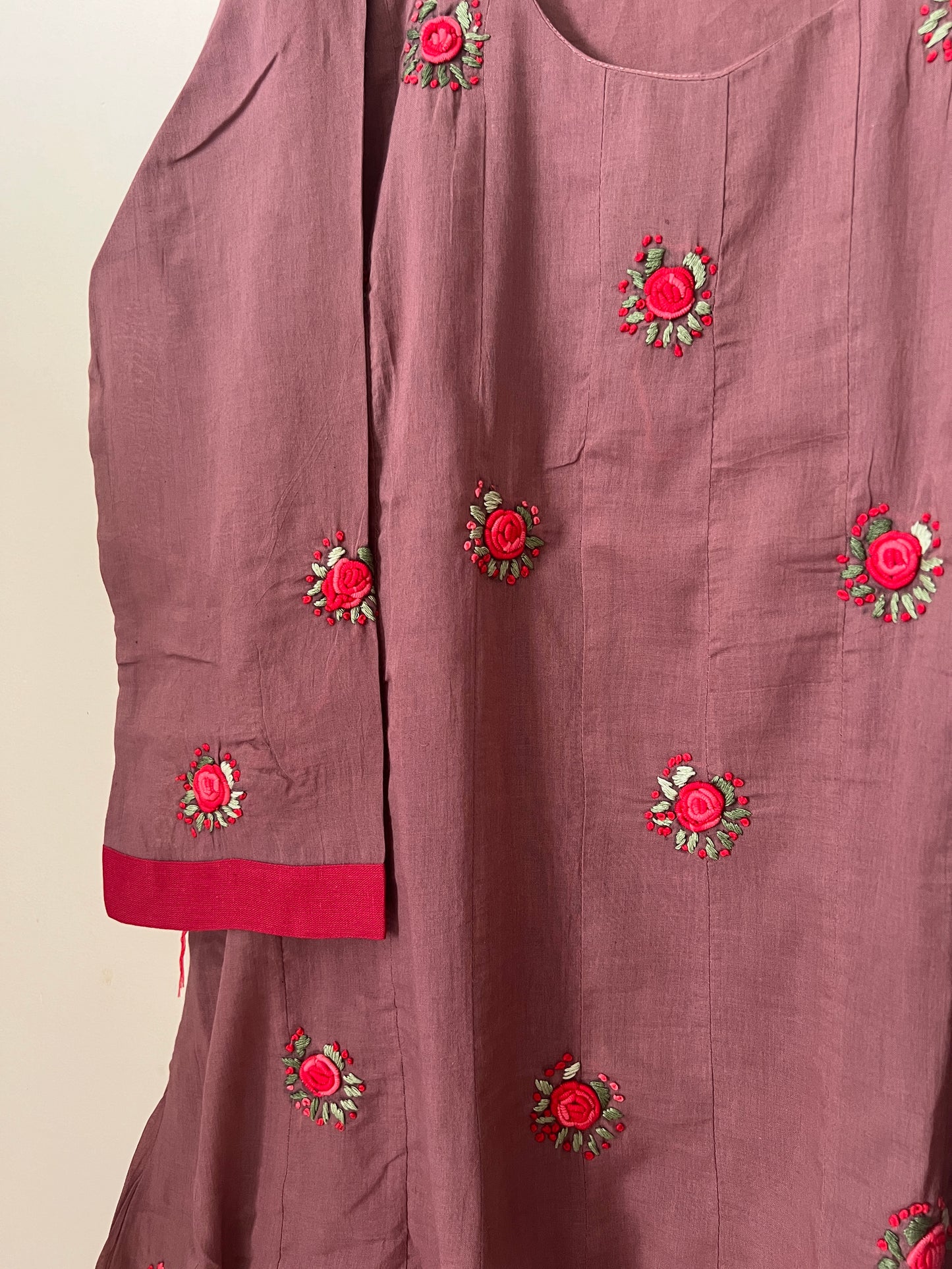 A0200 Mulmul khali model two piece dress with rose hand embroidery detailing