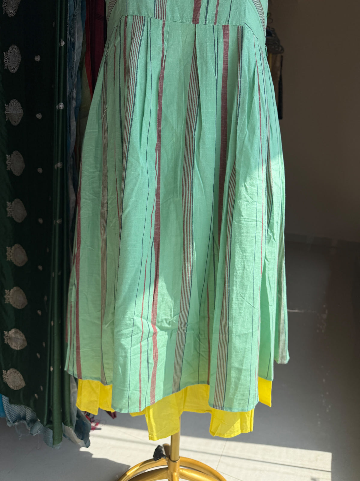 Green & yellow Jamdani on piece dress