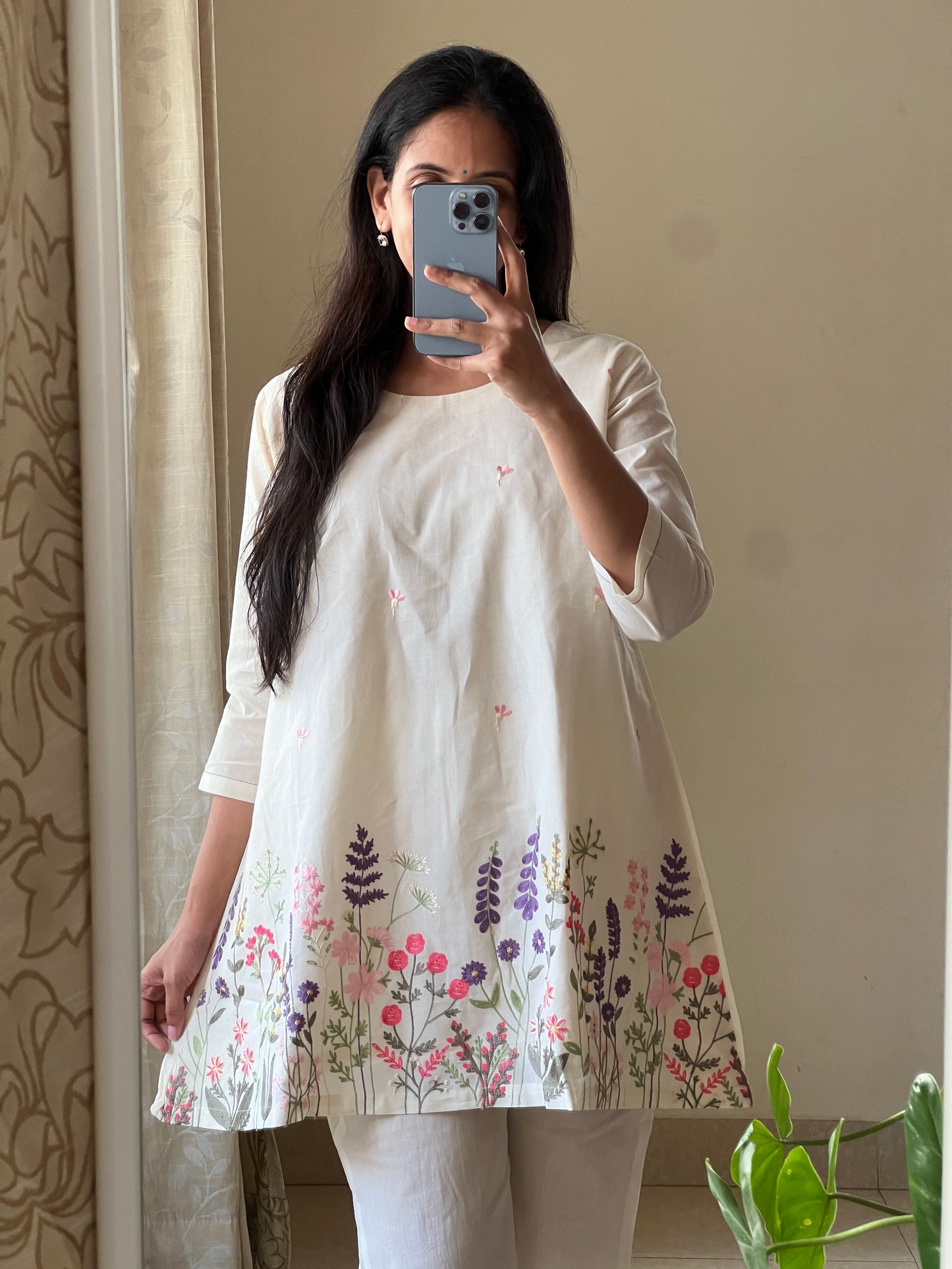 A0412 Mulmul Summer Coord with Embroidery detailing and bell bottoms