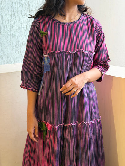 A0762 strips Mul cotton dress in blue and pink