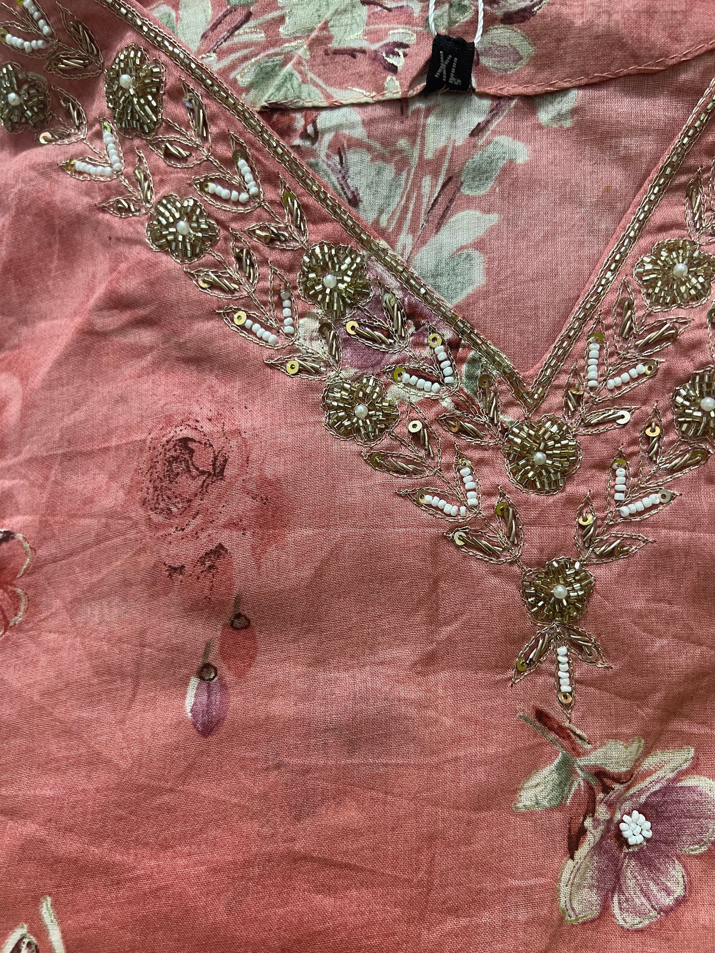 9066 Mulmul floral 2 piece dress with hand embroidery detailing