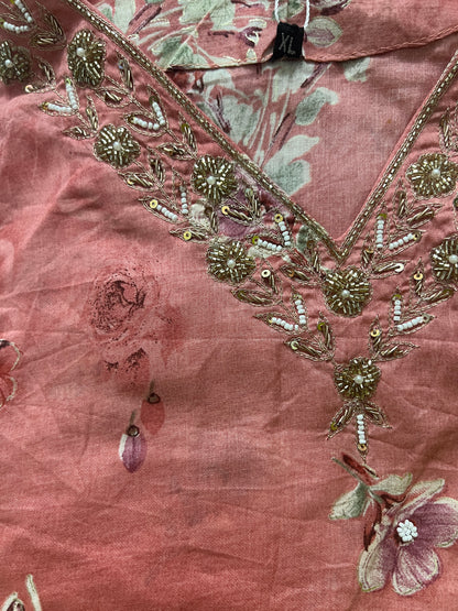 9066 Mulmul floral 2 piece dress with hand embroidery detailing