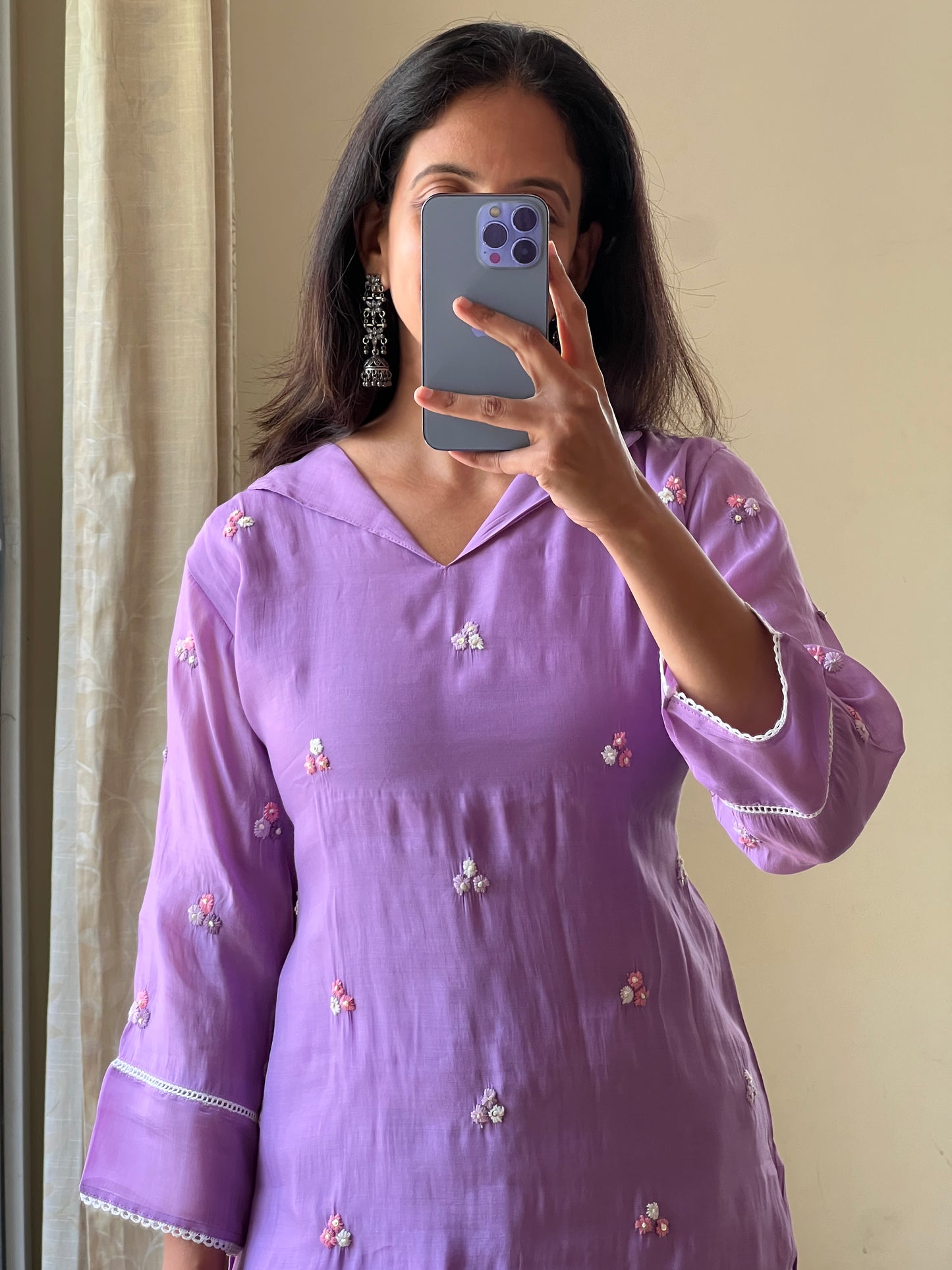 A0514 purple mul chanderi 2 piece dress with hand paint & hand embroidery detailing
