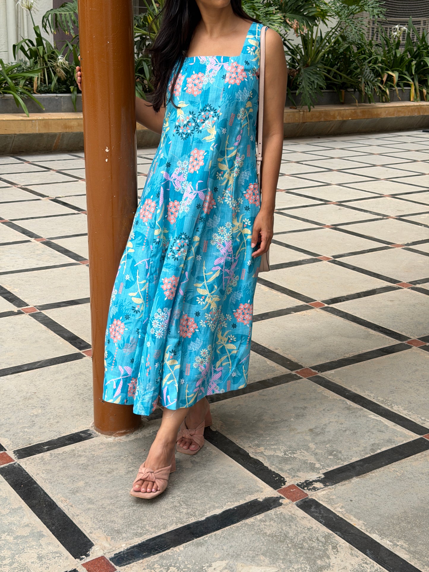 A0780 Teal Blue linen Kali style dress