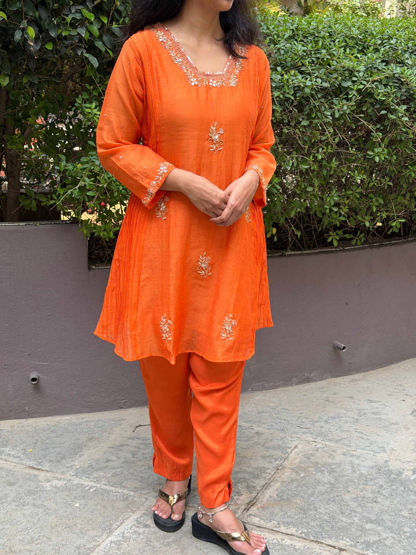 A0634 Orange candy mul Chanderi cord set