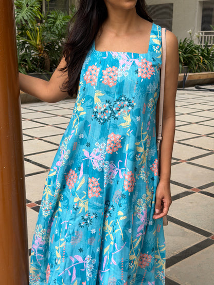 A0780 Teal Blue linen Kali style dress