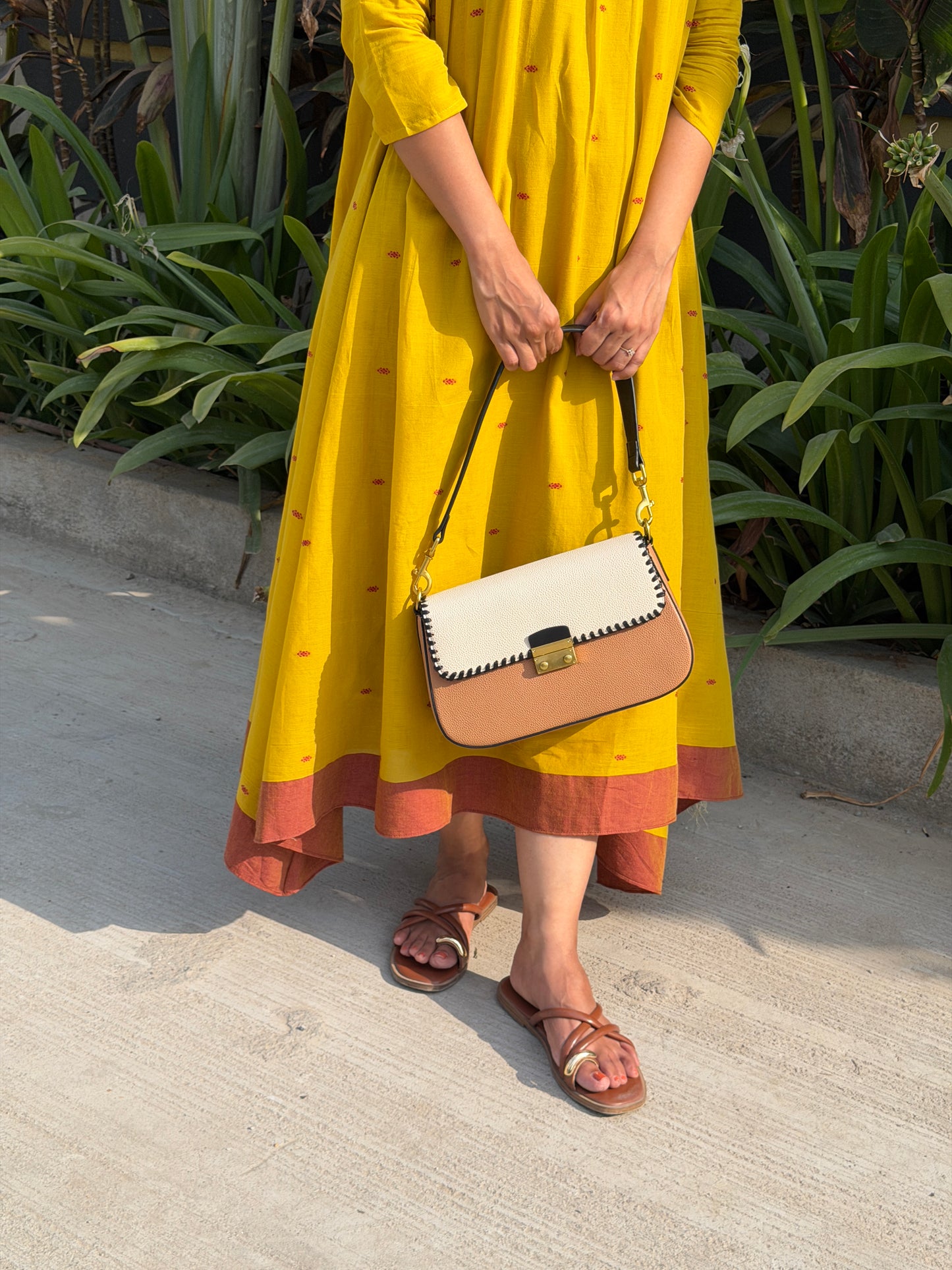 A0760 mustard & rust Jamdani one piece dress