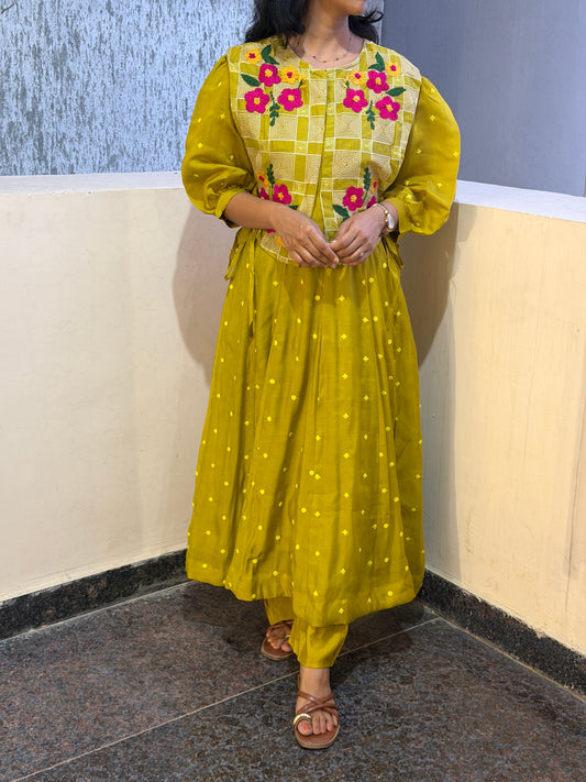 A0759 Mul Chanderi khali dress in beautiful Mustard shade