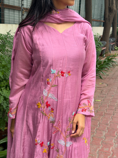 A0806 Onion Pink premium khali style hand embroidery detailing 3pc set