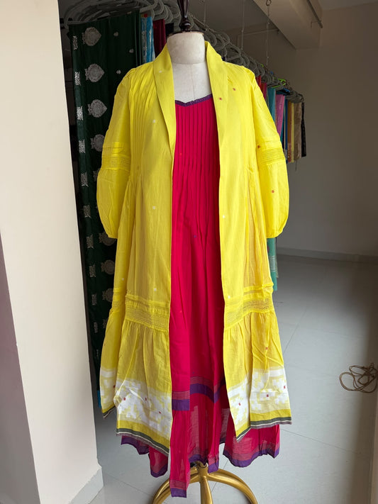 A0837 red & yellow Jamdani coat dress