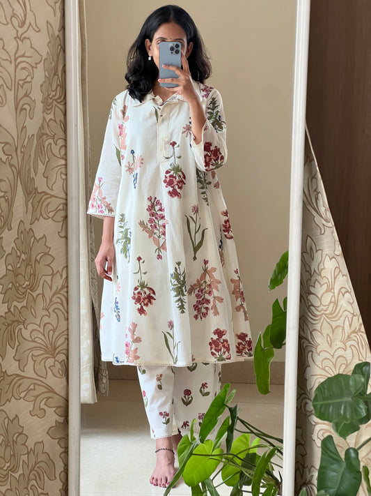 A0452 half white mulcotton hand blocked printed coord set comes with separate lining inside