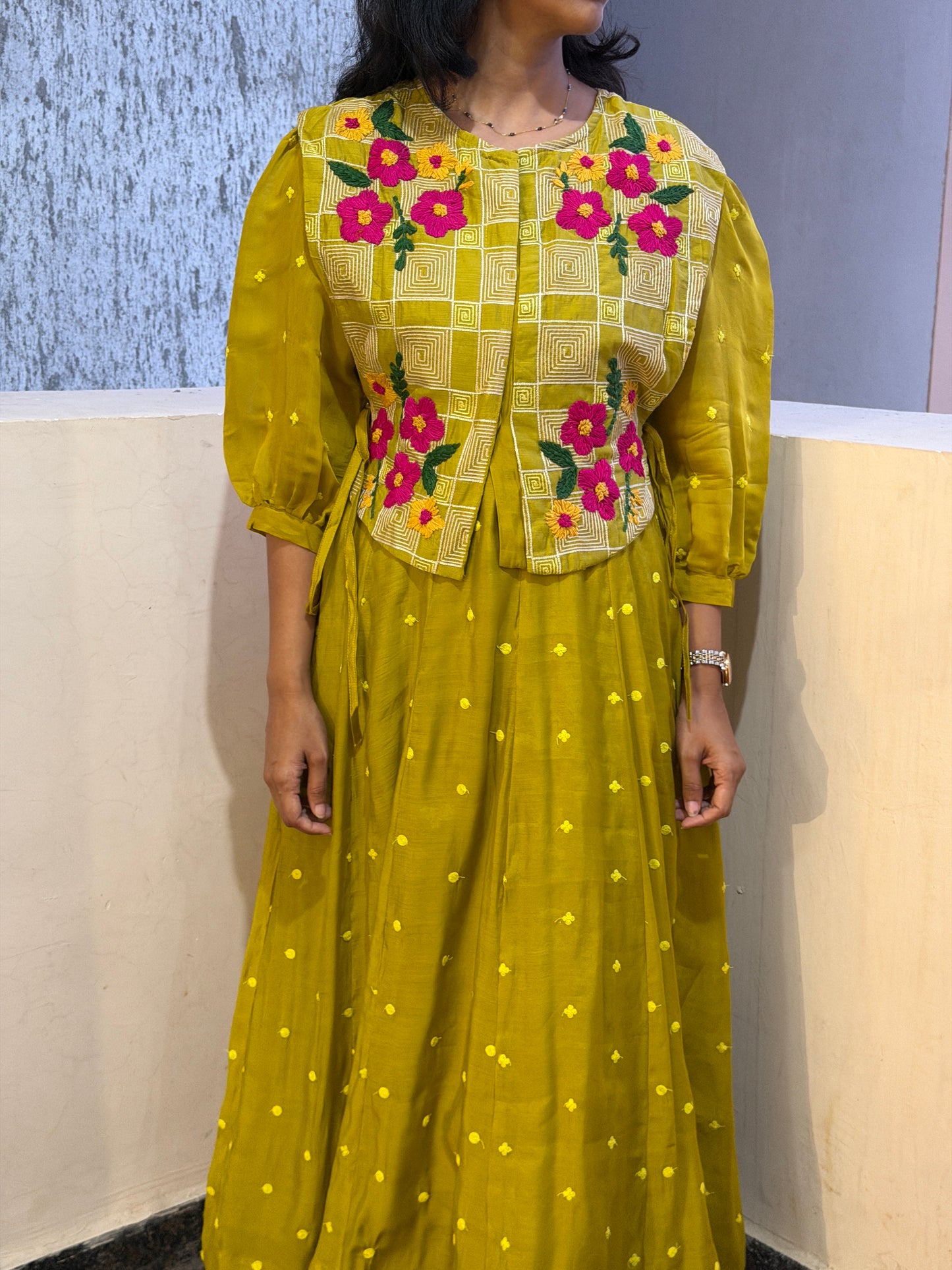 A0759 Mul Chanderi khali dress in beautiful Mustard shade