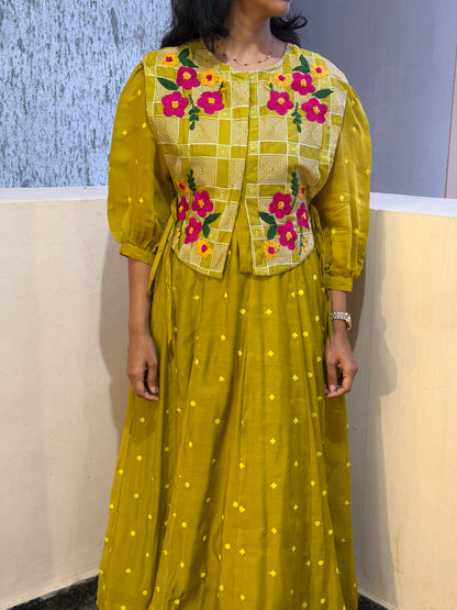 A0759 Mul Chanderi khali dress in beautiful Mustard shade