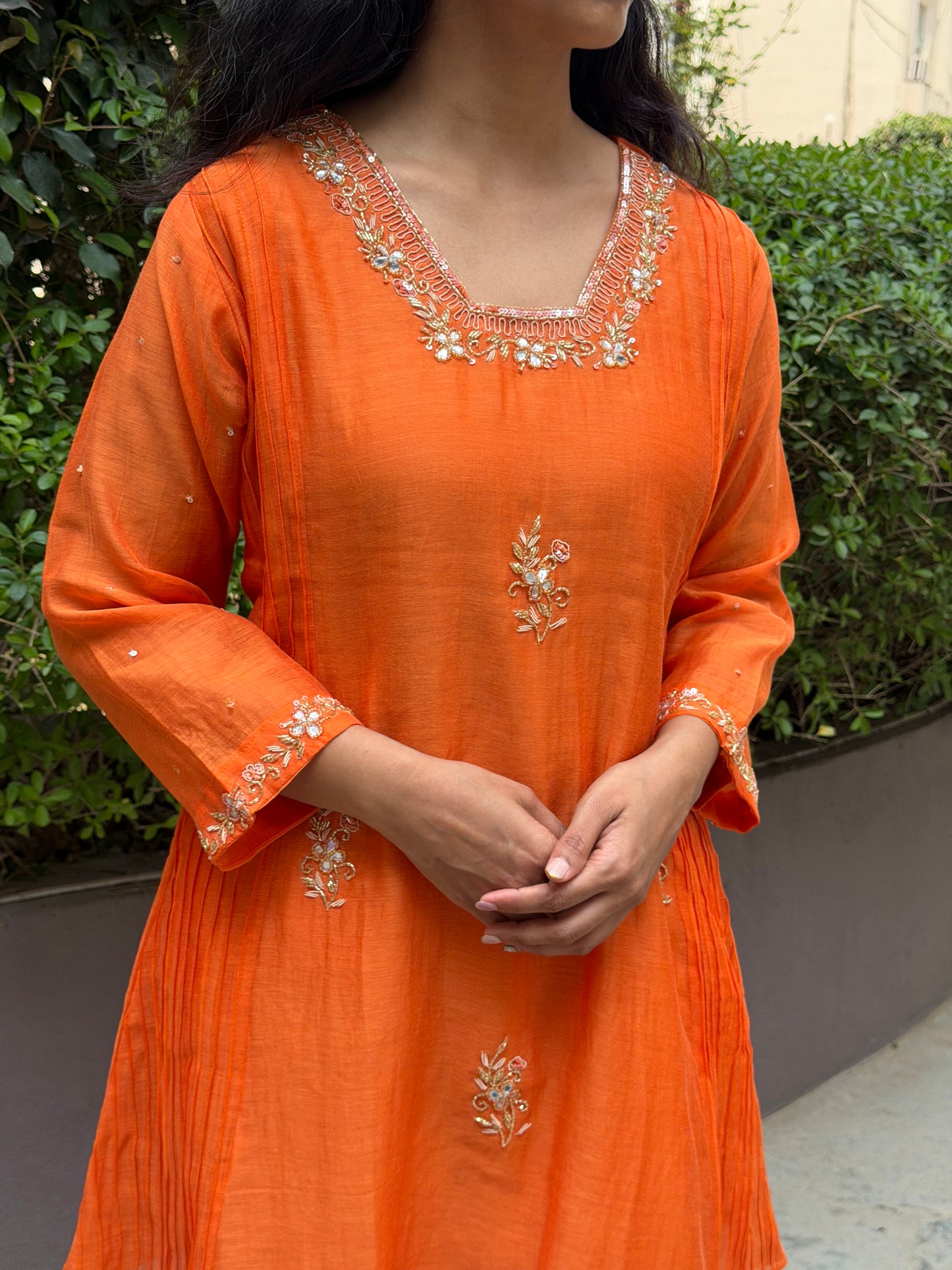 A0634 Orange candy mul Chanderi cord set