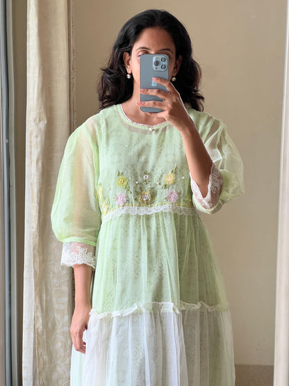 Green Chiluka Pure Kota cotton dress comes with printed cotton lining