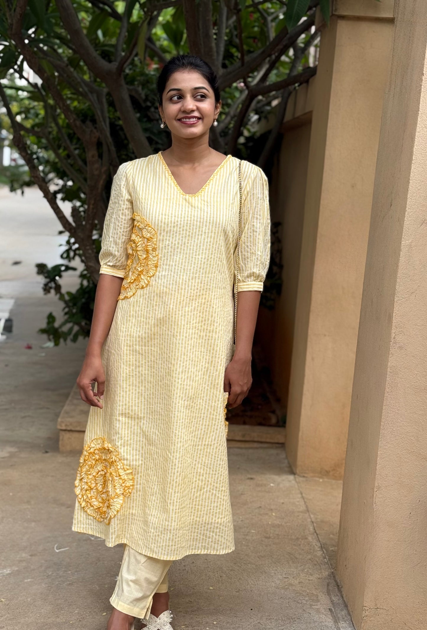 A0786 Butter yellow pure cotton 2pc set