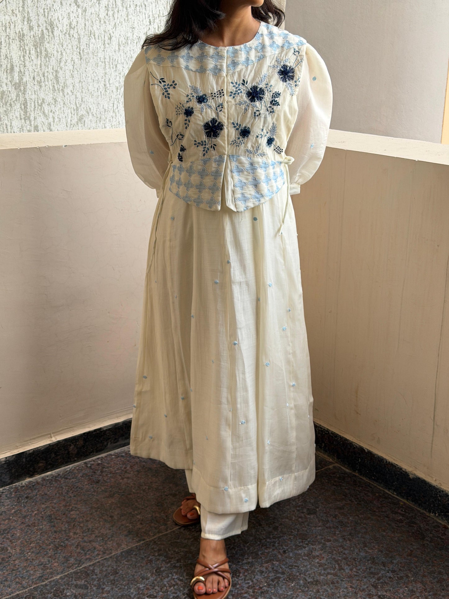 A0750 Mul Chanderi dress in coat style