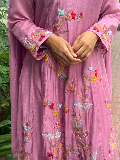 A0806 Onion Pink premium khali style hand embroidery detailing 3pc set