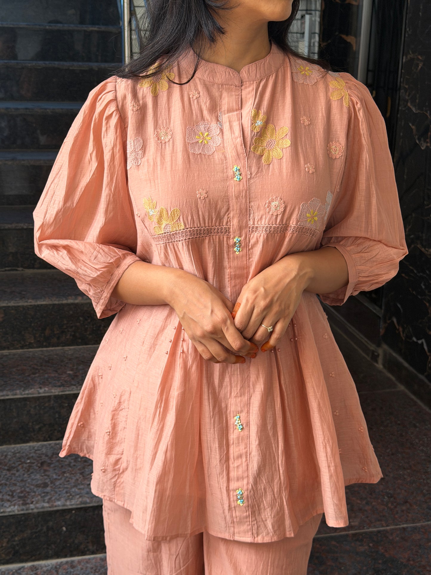 A0811 Mul Chanderi Coral Blush cordset