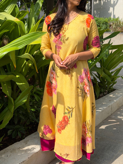 A0780 Cotton Kota Yellow digital print floral dress