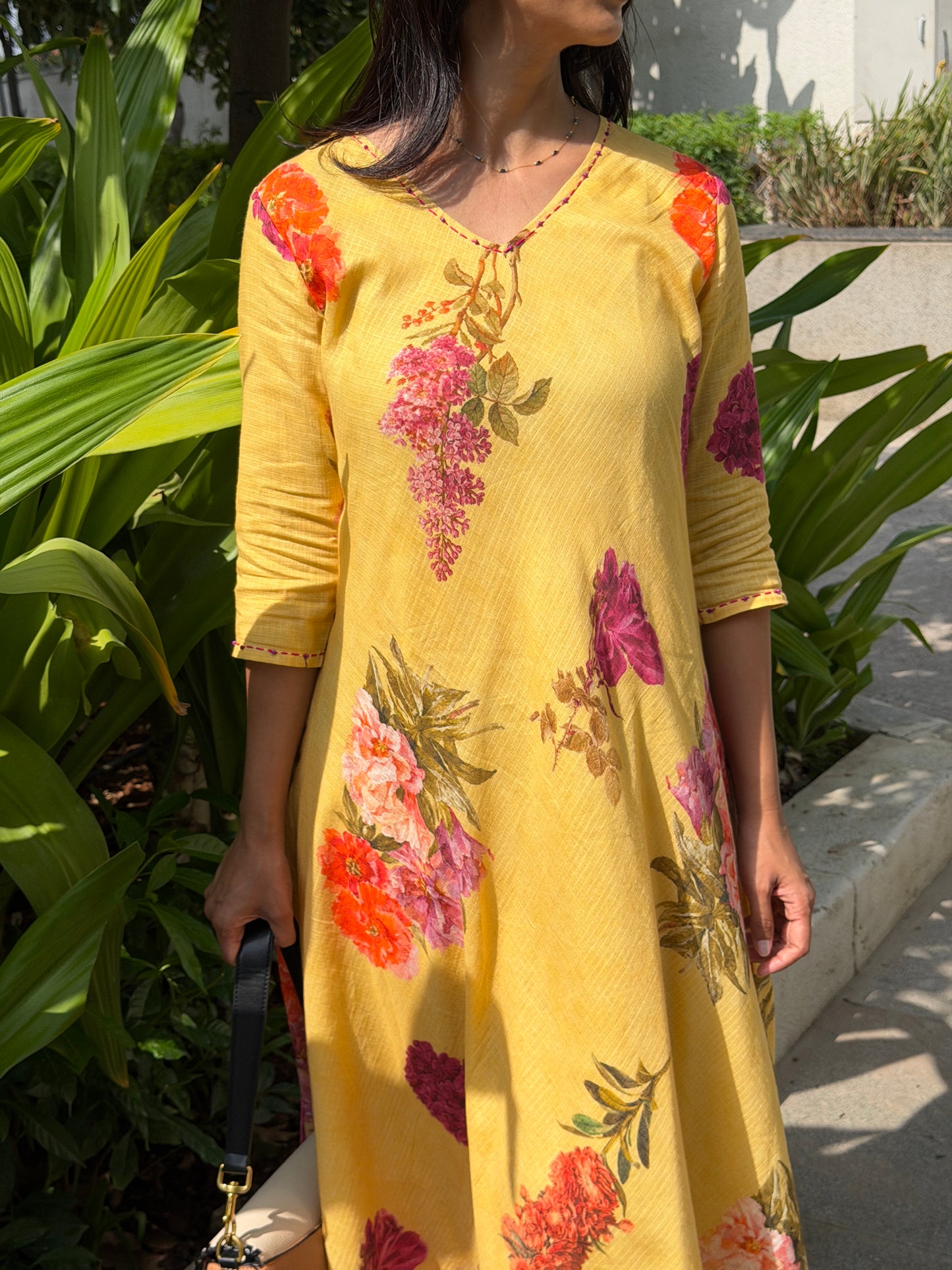 A0780 Cotton Kota Yellow digital print floral dress