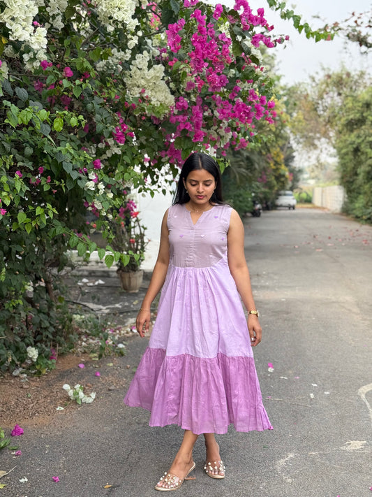 A0631 lavender shaded 3 tier frock budget friendly collection