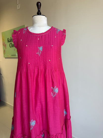 A0863 pink & blue mul chanderi one piece dress