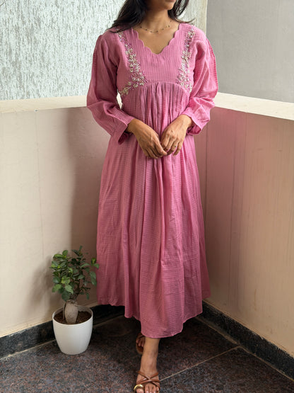 A0792 onion pink pure cotton Kota dress