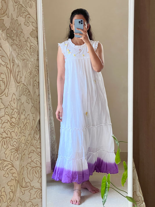 1123 shaded cotton one piece dress with hand embroidery detailing