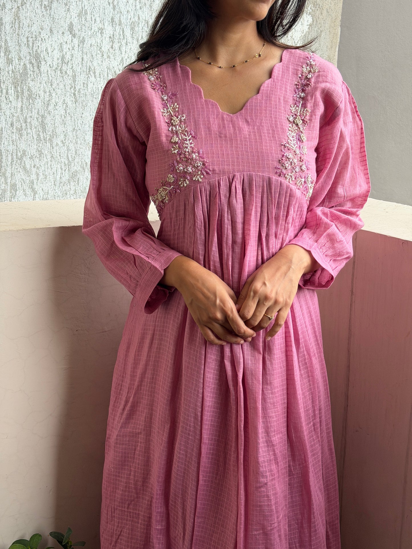 A0792 onion pink pure cotton Kota dress