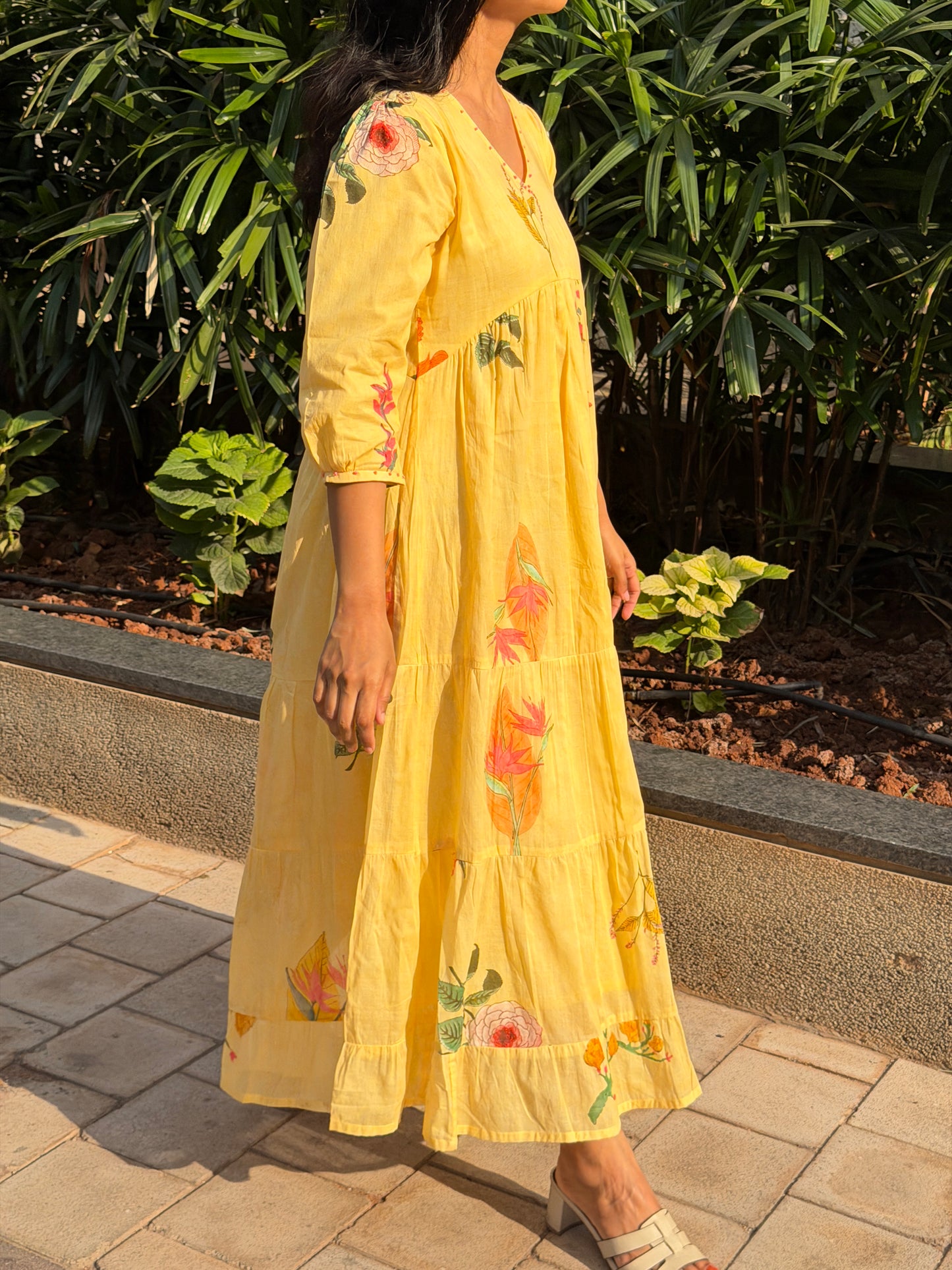 A0745 Sunshine Bloom 🌼 Mul cotton 4 tiered dress