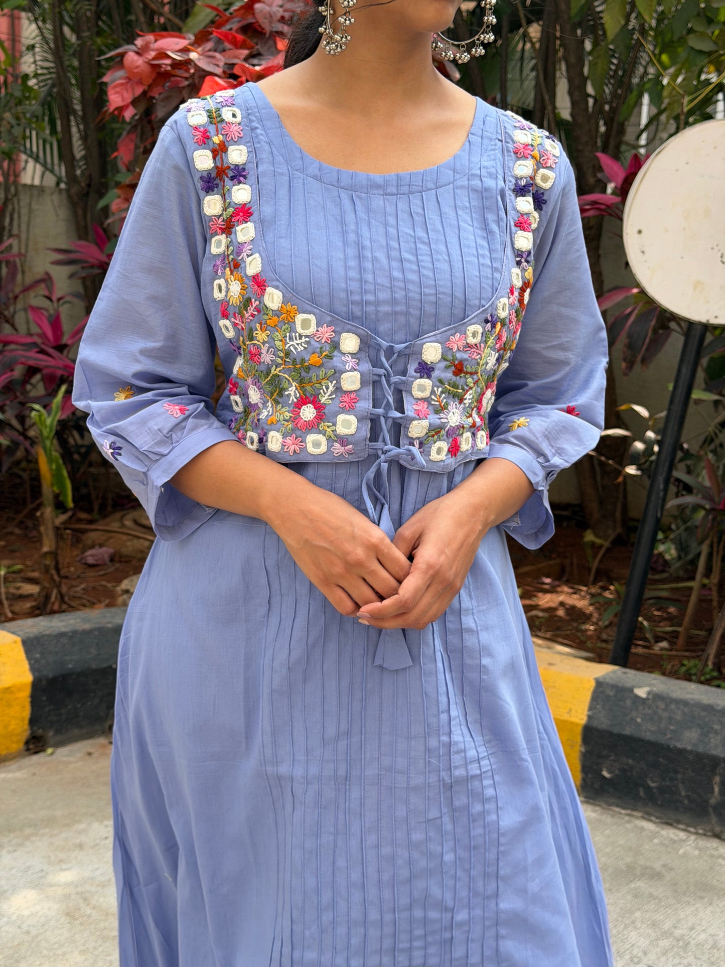 A0586 Lavender dress with mirror and hand emb detailing, comes with cotton lining