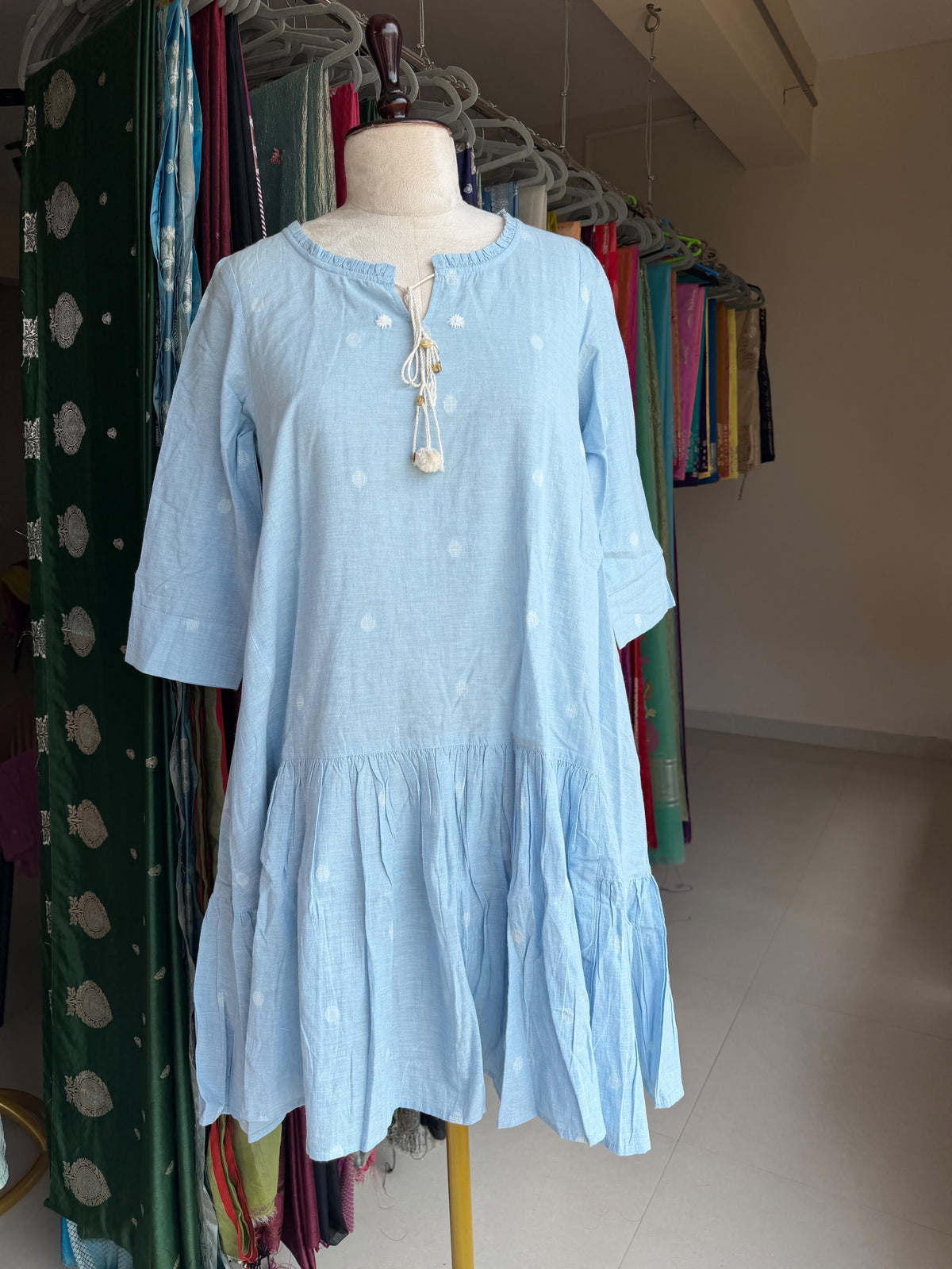 Blue Jamdani knee lenght frock