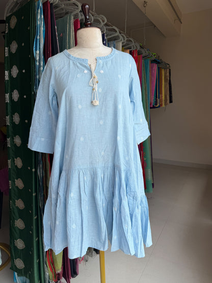 Blue Jamdani knee lenght frock