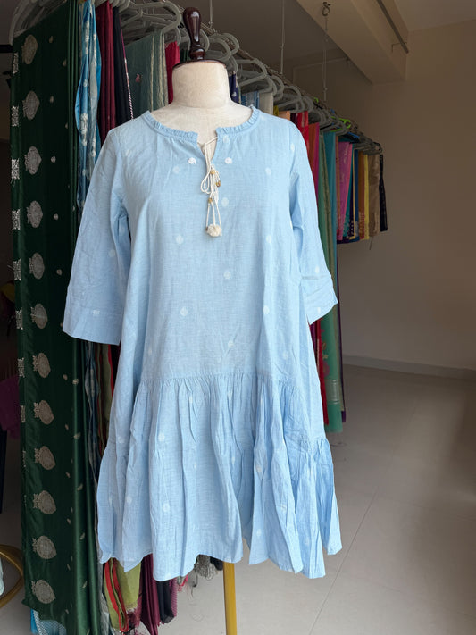 Blue Jamdani knee lenght frock