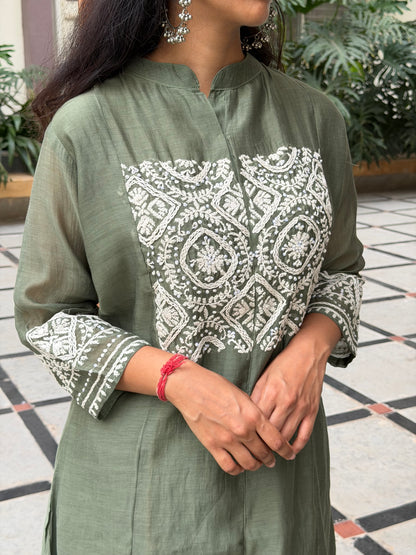 A0679 Premium Mul Chanderi 2pc set in beautiful green shade