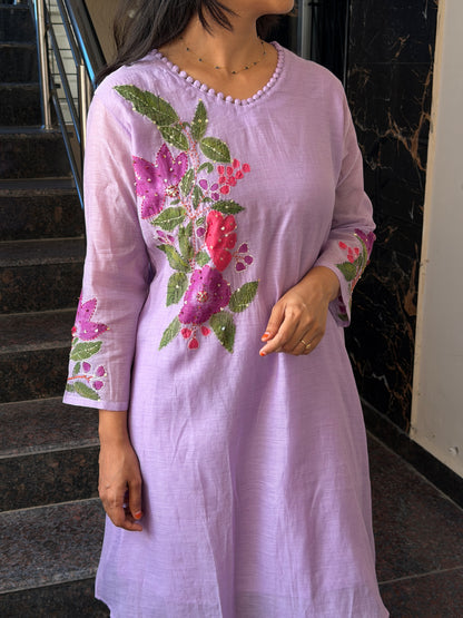 A0826 premium lavender coord set with hand paint & hand embroidery detailing