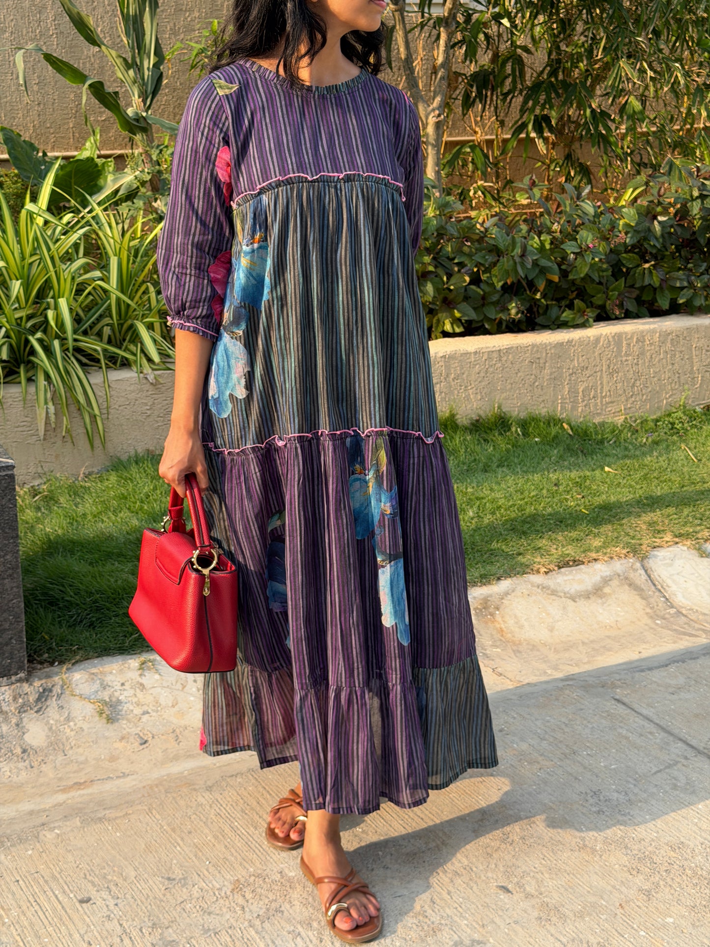 A0755 Mul cottons blue and green stripes dress