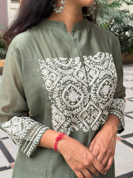 A0679 Premium Mul Chanderi 2pc set in beautiful green shade