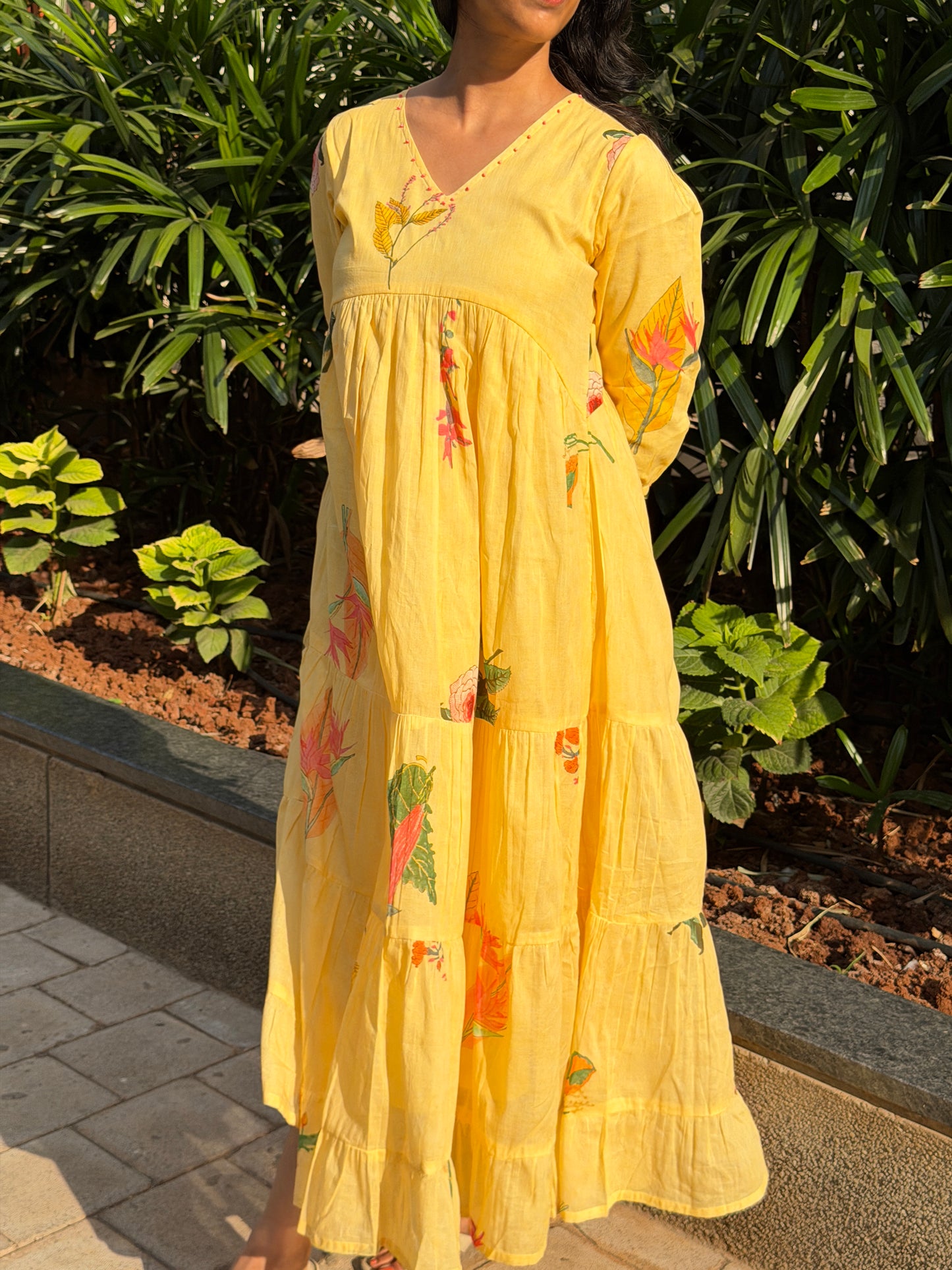 A0745 Sunshine Bloom 🌼 Mul cotton 4 tiered dress