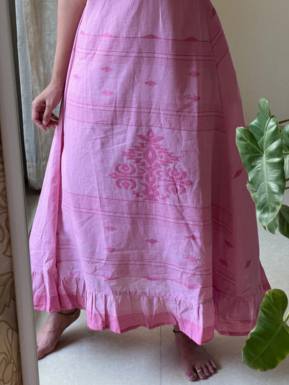 A0392 baby pink Bengal cotton jamdani one piece dress